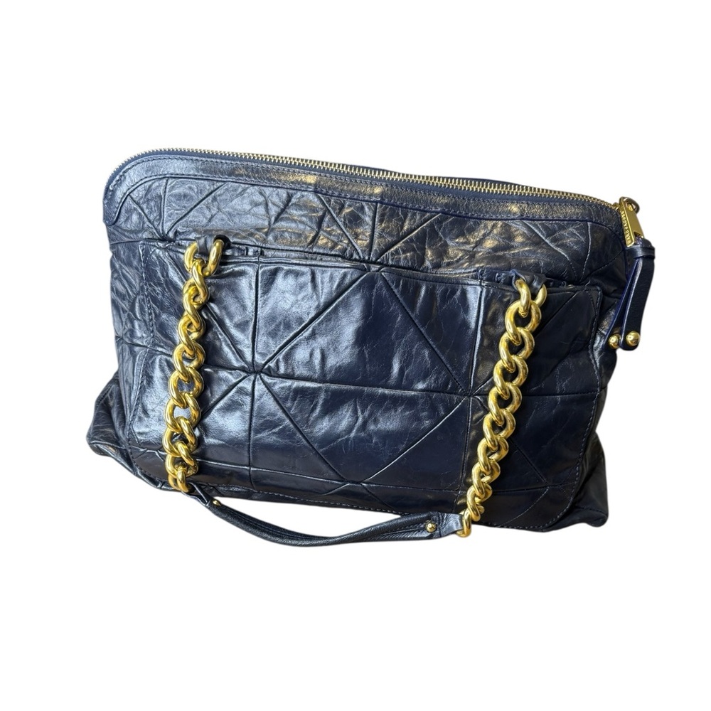👜‎ Marc Jacobs Patchwork ‘Gennifer’ Navy Leather Chain Shoulder Bag XL Tote 👜 - Picture 9 of 16